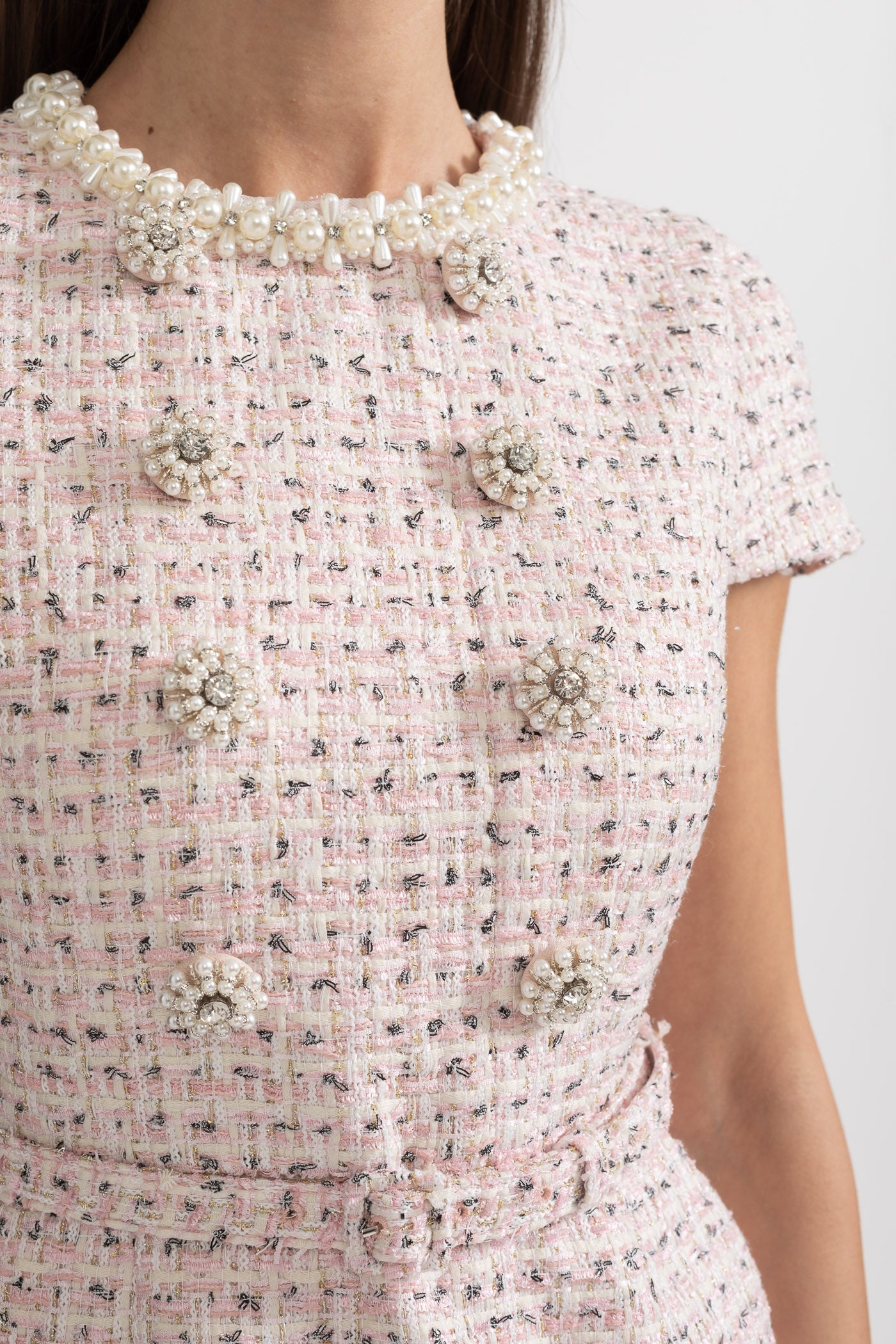 Vestido Mini Texturizado Elegante Com Mangas Curtas E Cinto Acondicionado - Rosa