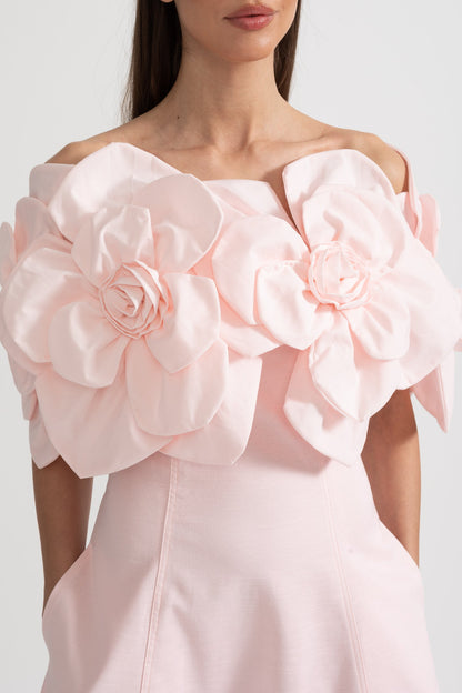 Inês | Midi Ombro a Ombro com Detalhes Florais