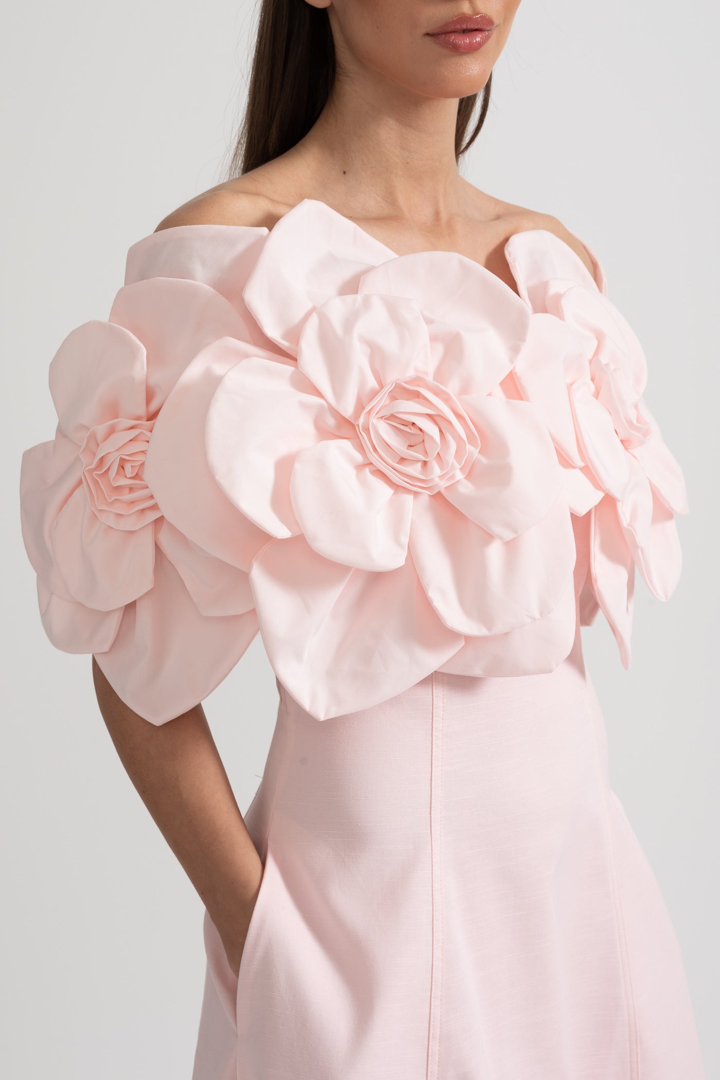 Inês | Midi Ombro a Ombro com Detalhes Florais