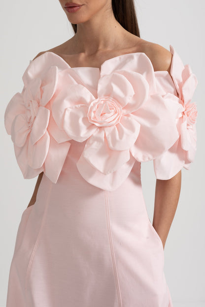 Inês | Midi Ombro a Ombro com Detalhes Florais