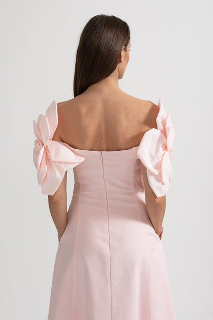 Inês | Midi Ombro a Ombro com Detalhes Florais