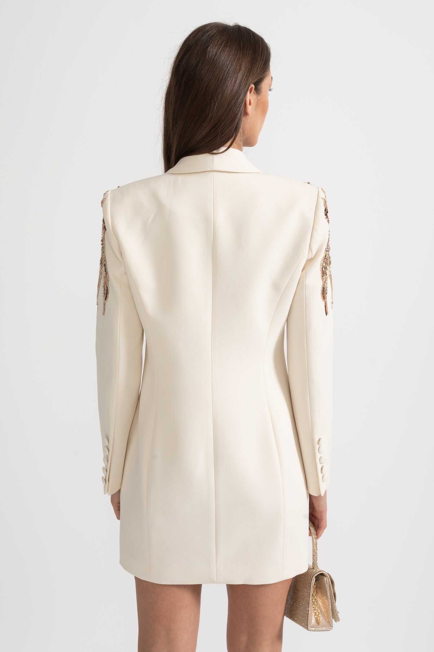 Blazer Drapado Com Bordado Intricado nos Ombros - Ivoire