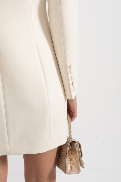 Blazer Drapado Com Bordado Intricado nos Ombros - Ivoire