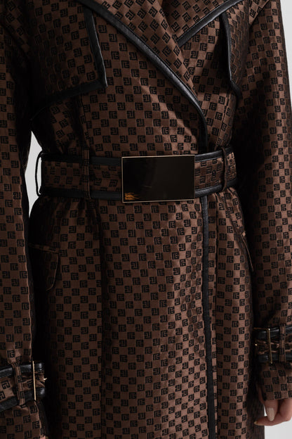 Trench Coat de Lapela Larga com Cinto de Fivela Dourada - Castanho