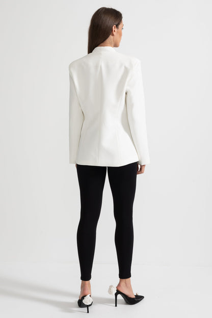 Blazer Sob Medida Com Ombros Estruturados E Fechos Florais Prateados - Branco