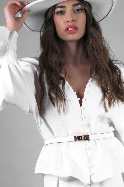 Cinto Slim Com Detalhes Dourados - Branco