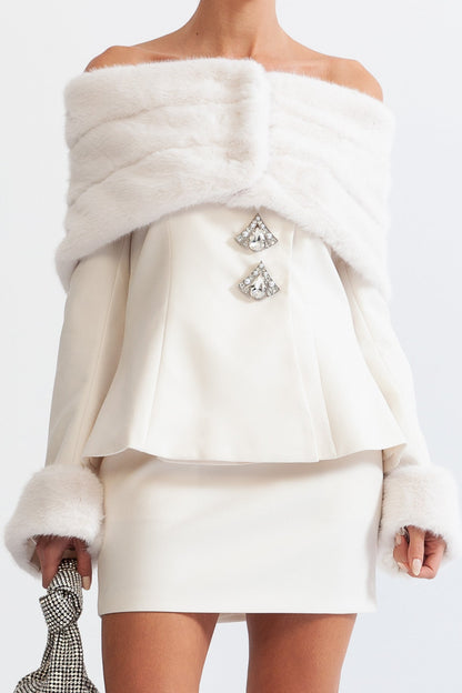 Co-Ord Off The Shoulder com Pelo Sintético - Branco