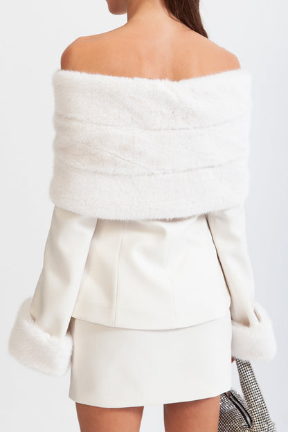Co-Ord Off The Shoulder com Pelo Sintético - Branco