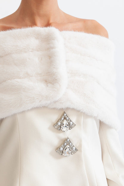 Co-Ord Off The Shoulder com Pelo Sintético - Branco