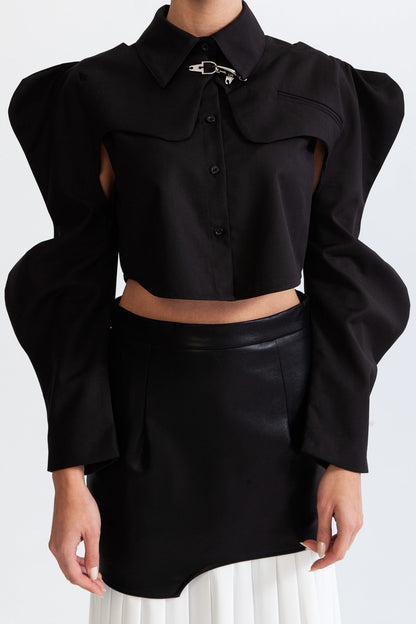 Camisa de Manga Longa com Borboleta - Preta