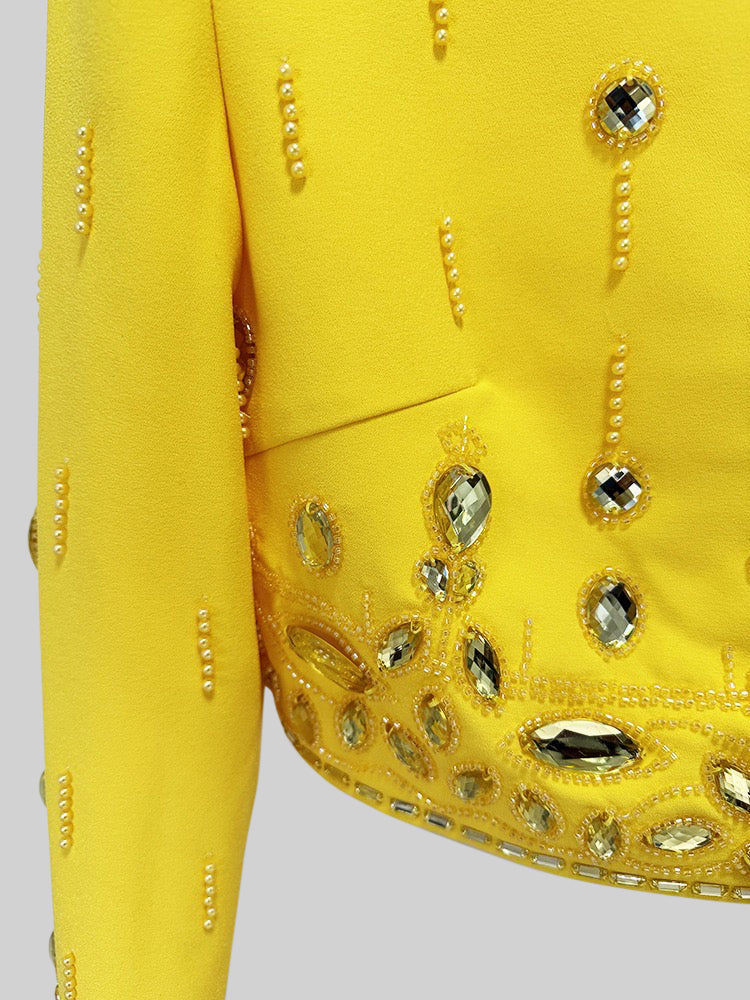 Conjunto com Diamantes e Saia Mini - Amarelo