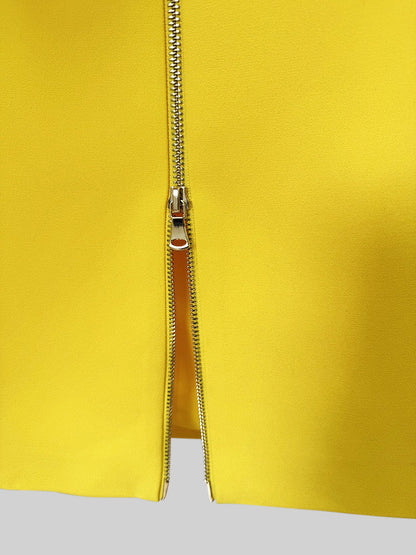Conjunto com Diamantes e Saia Mini - Amarelo
