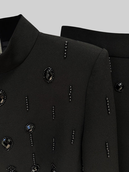 Conjunto com Diamantes e Saia Maxi - Preto