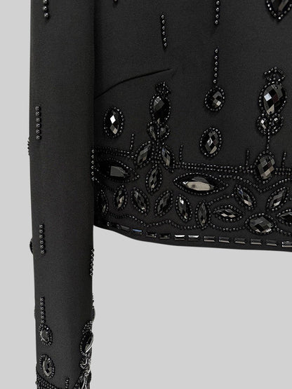 Conjunto com Diamantes e Saia Maxi - Preto