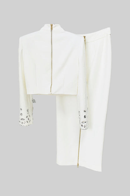 Conjunto com Saia Maxi Embelido com Diamantes - Branco