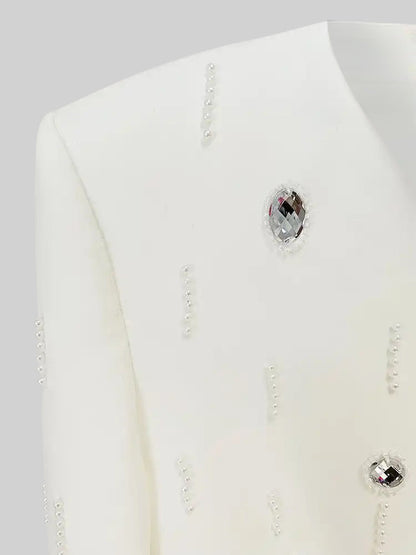 Conjunto com Diamantes e Saia Mini - Branco