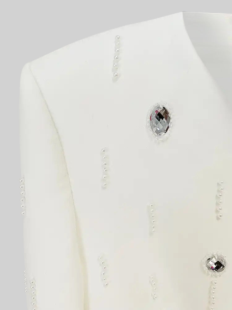 Conjunto Decorado com Diamantes e Saia Maxi - Branco