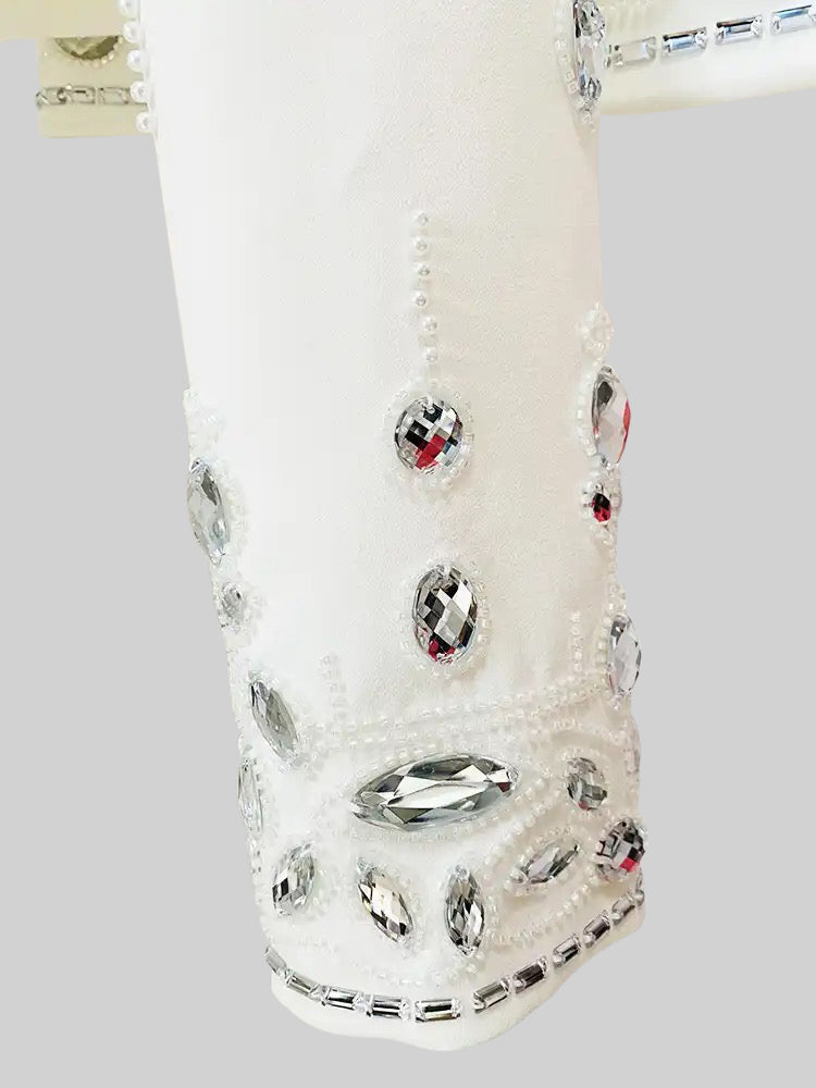 Conjunto Decorado com Diamantes e Saia Maxi - Branco