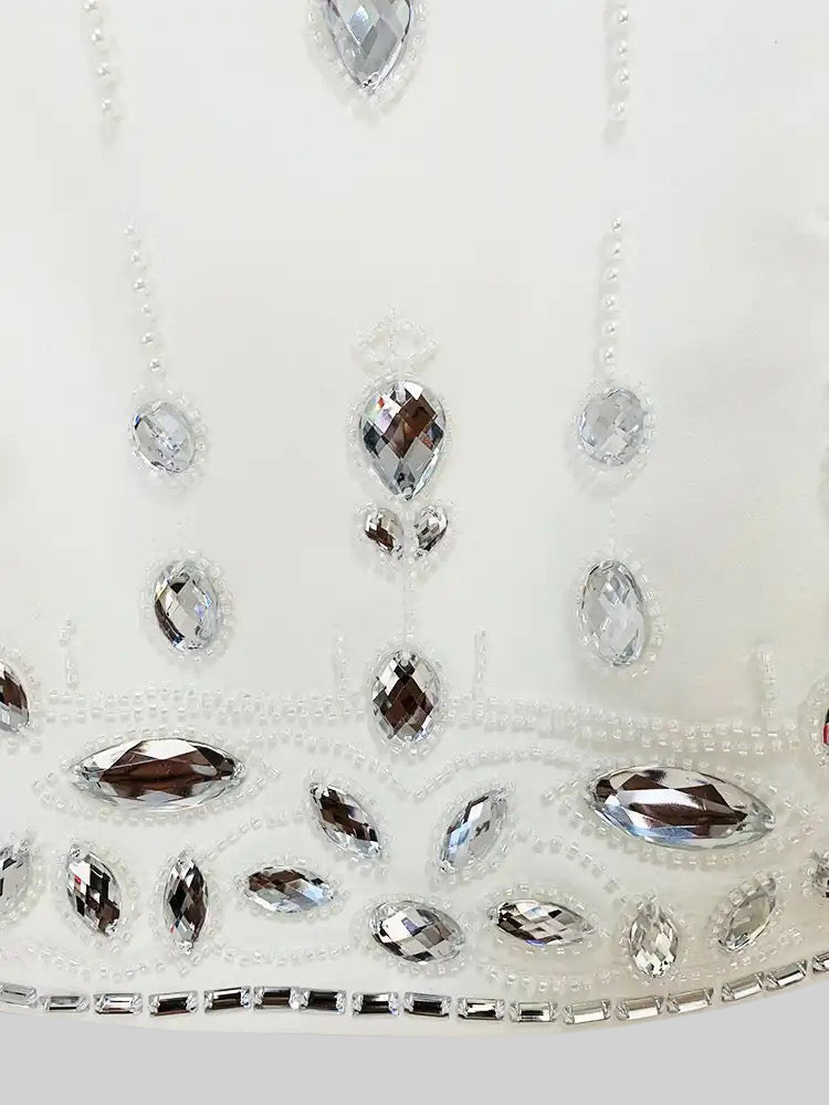 Conjunto com Saia Maxi Embelido com Diamantes - Branco