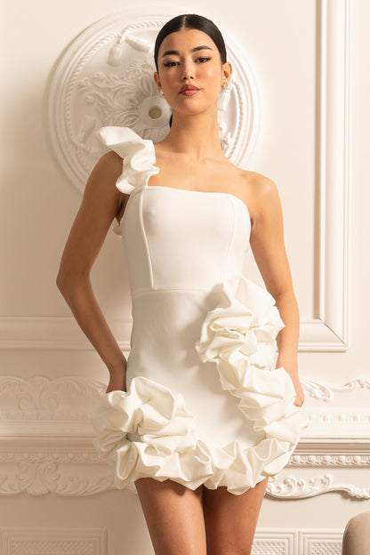 Vestido Mini Floral com Bainha Volante e Alça - Branco
