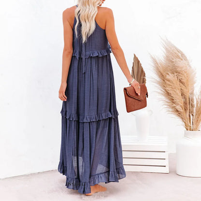Sarah | Vestido longo com babados e alças finas