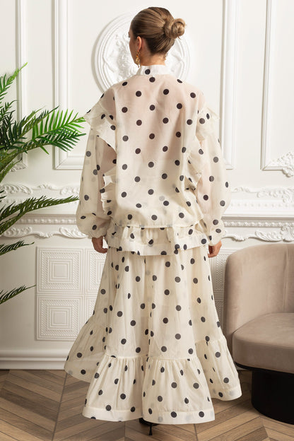 Vestido Maxi de Poás com Mangas Volumosas e Laço Statement na Cintura - Ivoire