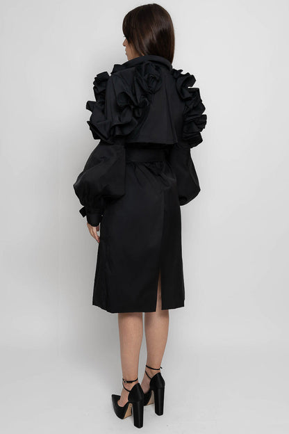Casaco Trench com Babados - Preto