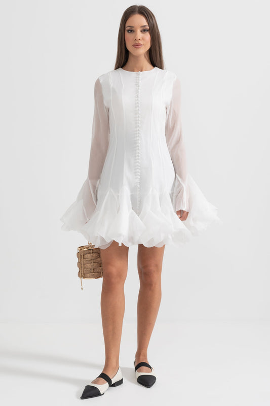 Vestido Elegante com Mangas Largas e Barra Larga - Branco