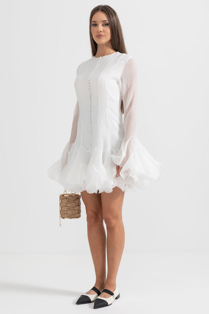Vestido Elegante com Mangas Largas e Barra Larga - Branco