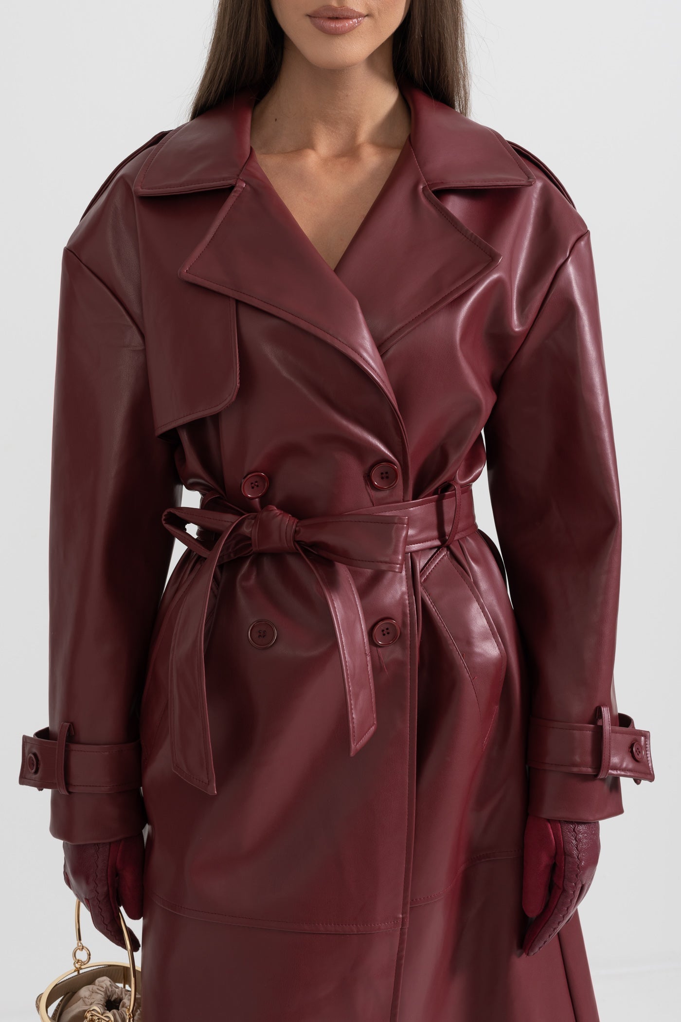 Casaco Trench de Couro Vegan - Borgonha