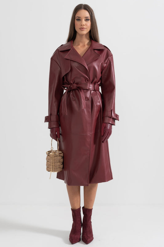 Casaco Trench de Couro Vegan - Borgonha