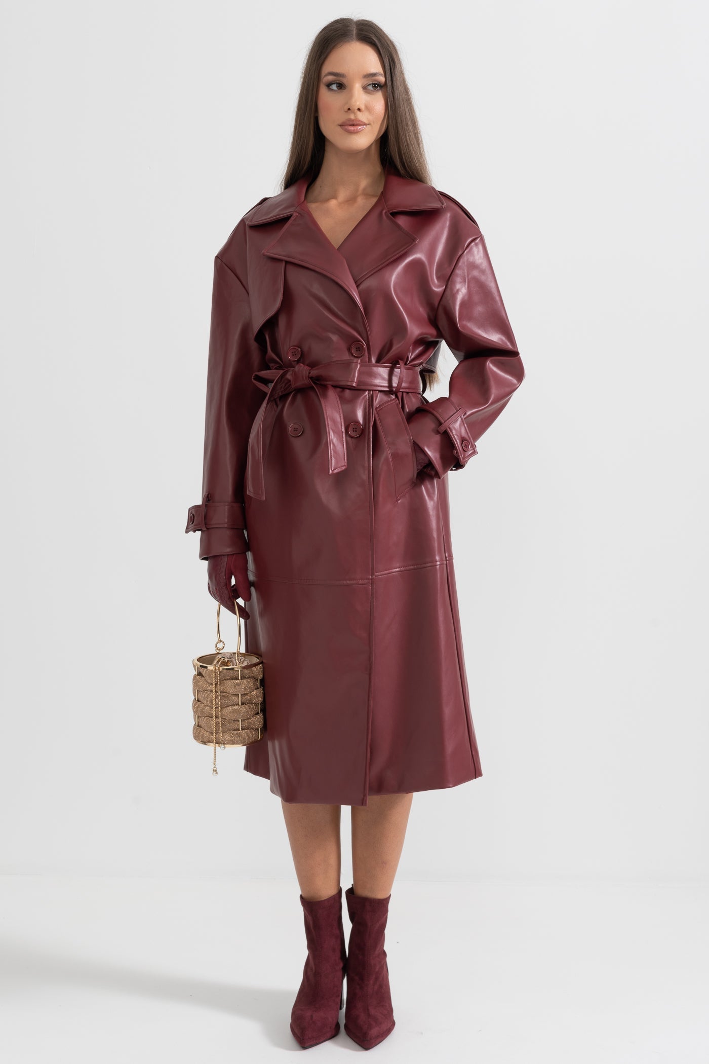 Casaco Trench de Couro Vegan - Borgonha