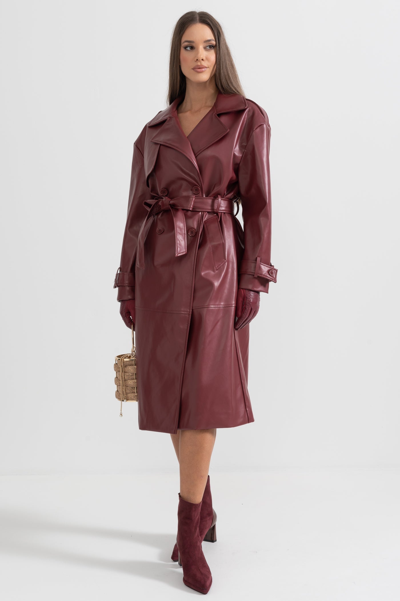 Casaco Trench de Couro Vegan - Borgonha