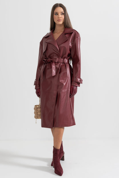 Casaco Trench de Couro Vegan - Borgonha
