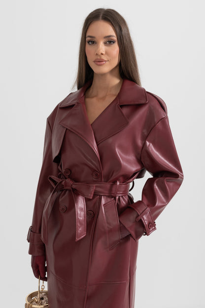 Casaco Trench de Couro Vegan - Borgonha