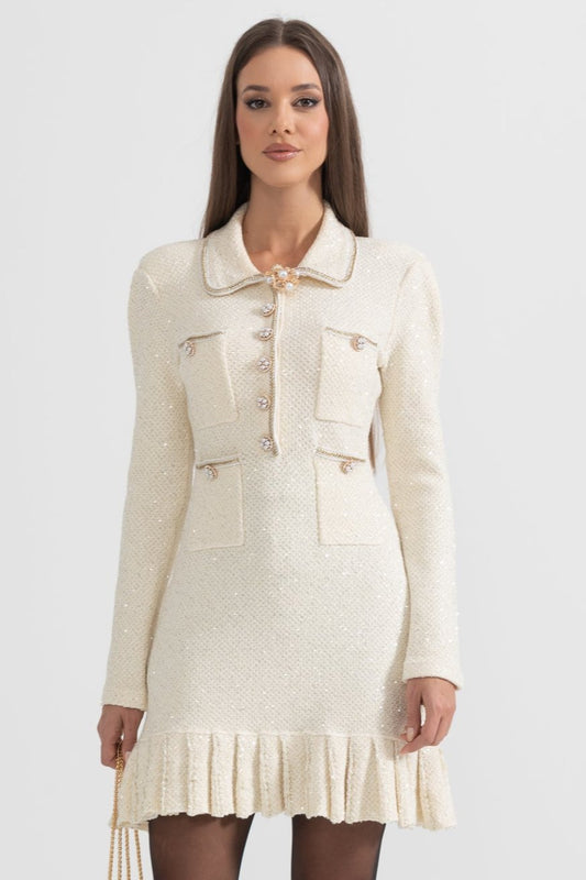 Vestido de malha texturizada - Ivoire