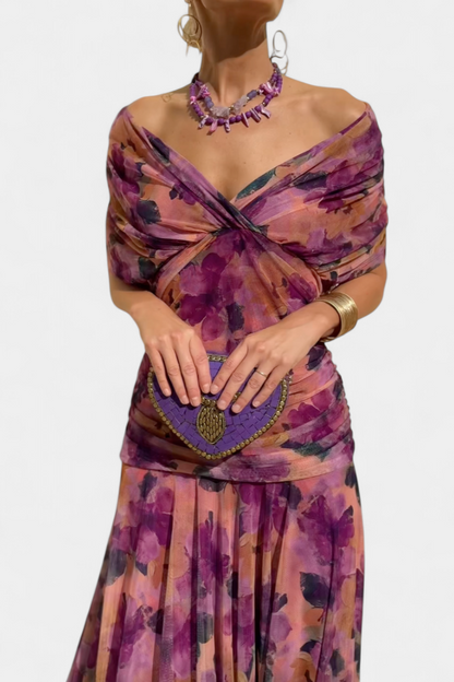 Alondra - Vestido longo Alondra com estampa floral e decote em V