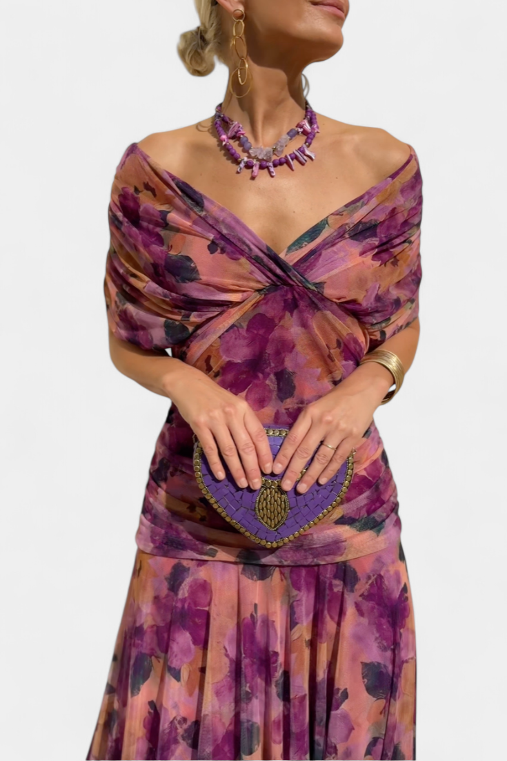 Alondra - Vestido longo Alondra com estampa floral e decote em V
