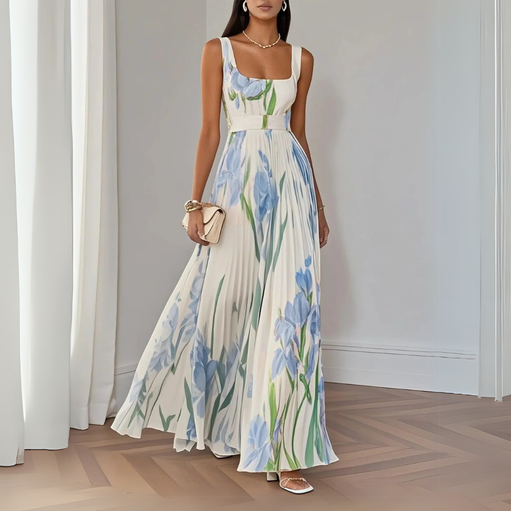 Nina - Vestido longo plissado floral