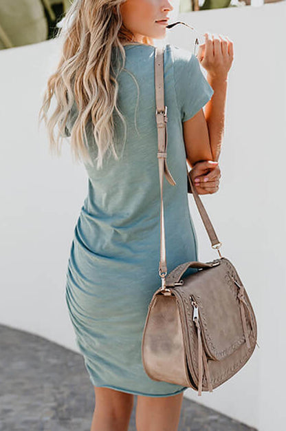 Vestido Bodycon Franzido Manga Curta Malha