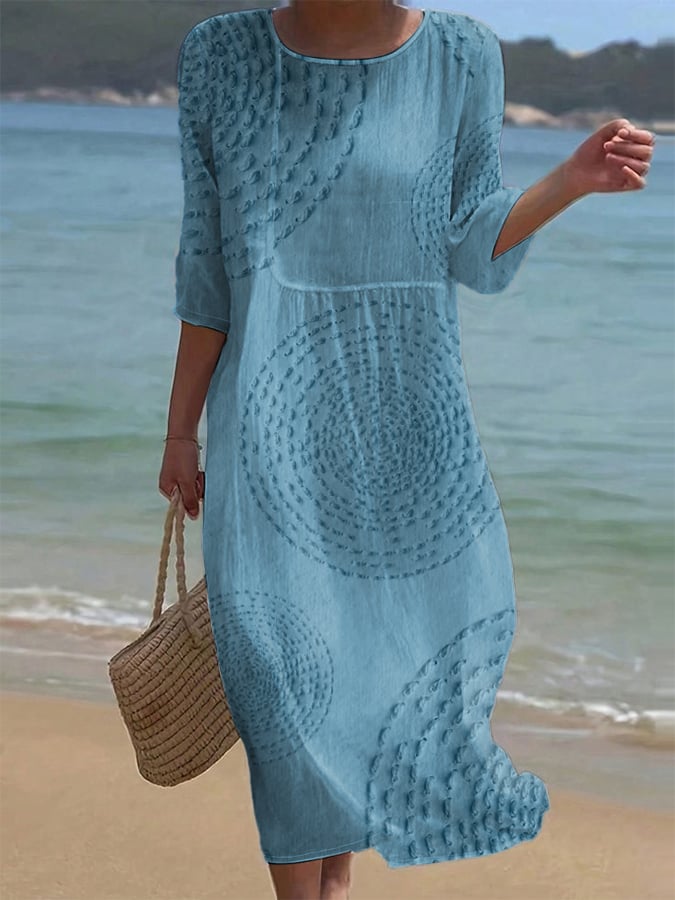 Carla - Vestido casual com gola redonda e mangas médias e estampa floral