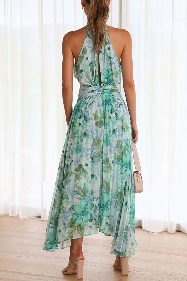 Angel™ | Vestido longo plissado com alças florais