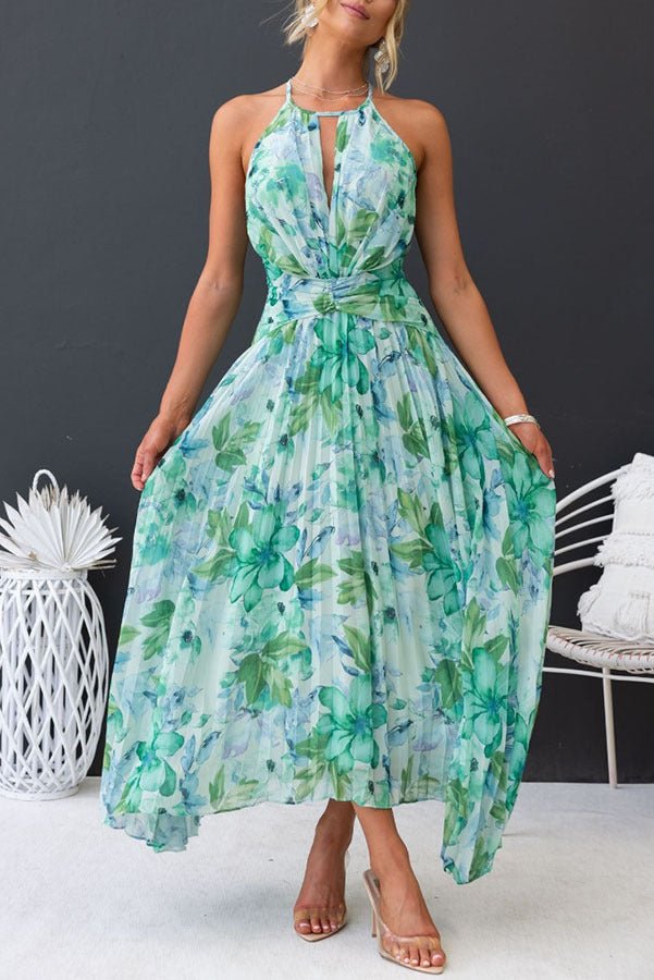 Angel™ | Vestido longo plissado com alças florais