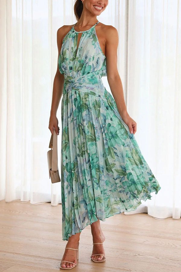 Angel™ | Vestido longo plissado com alças florais