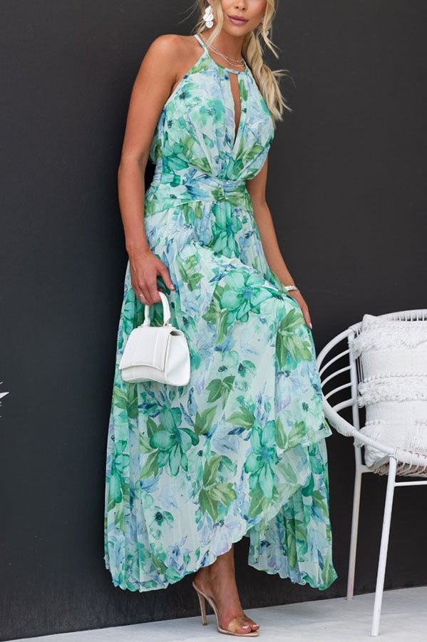 Angel™ | Vestido longo plissado com alças florais