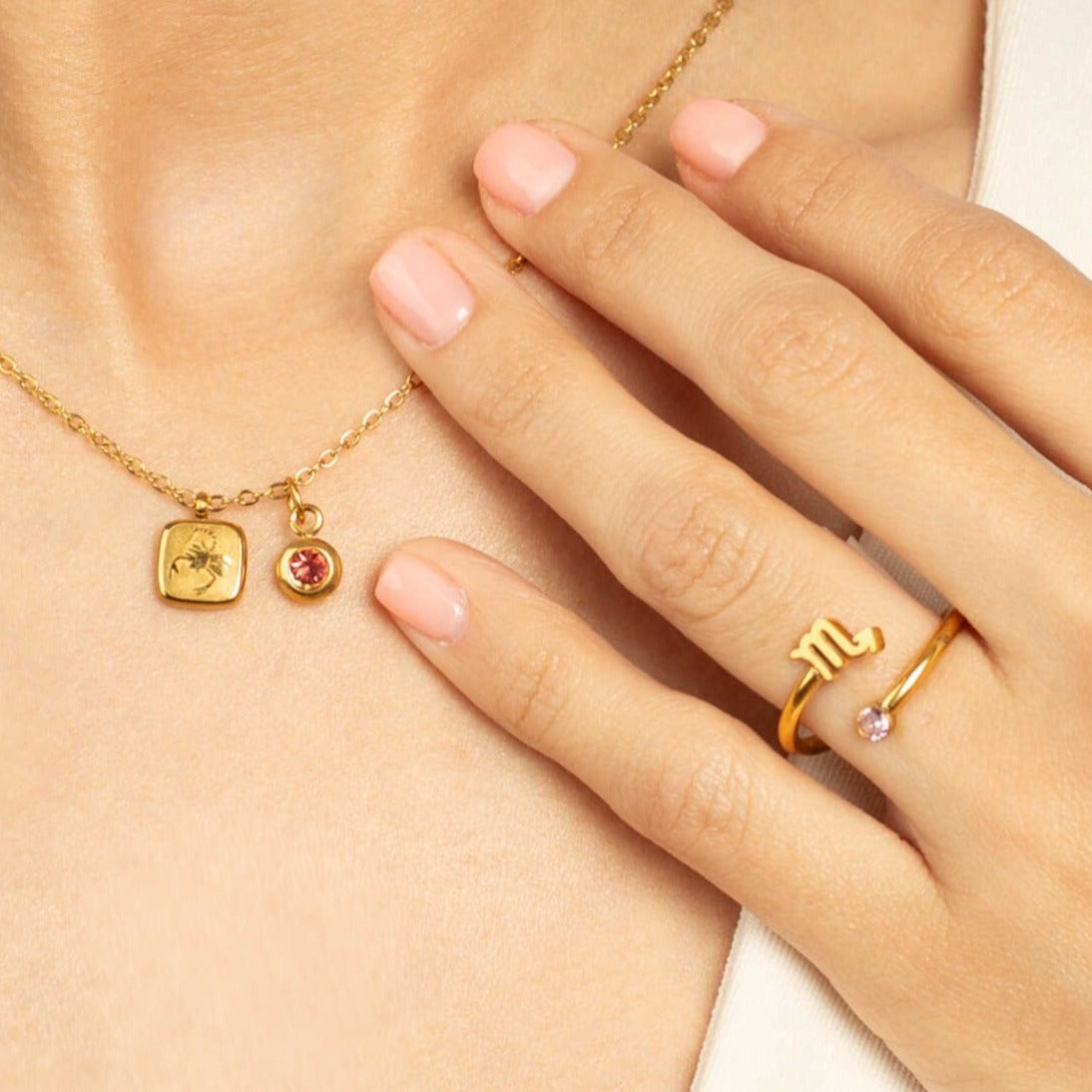 Conjunto Colar + Anel Cosmos + Frasco dos Sonhos 18K
