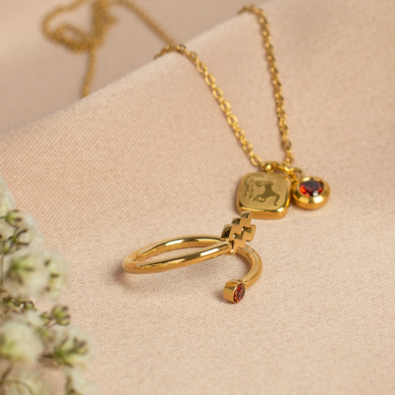 Conjunto Colar + Anel Cosmos + Frasco dos Sonhos 18K