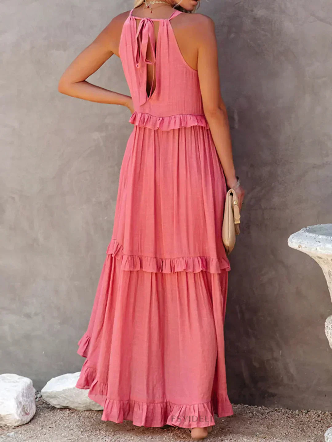 Sarah | Vestido longo com babados e alças finas