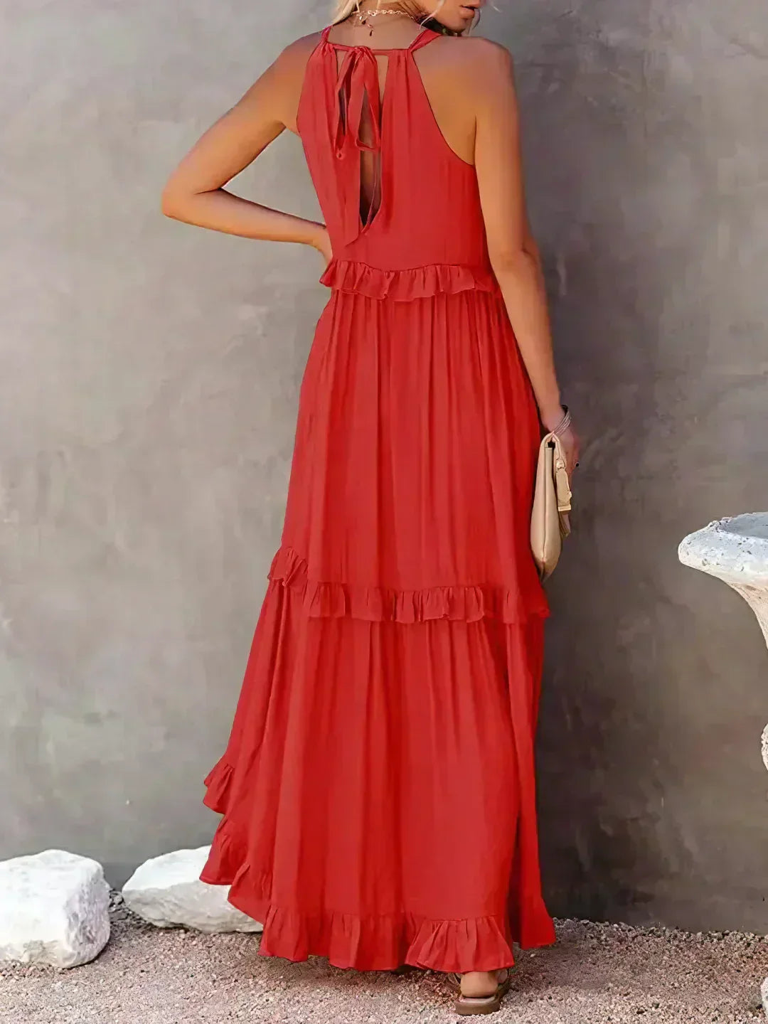 Sarah | Vestido longo com babados e alças finas
