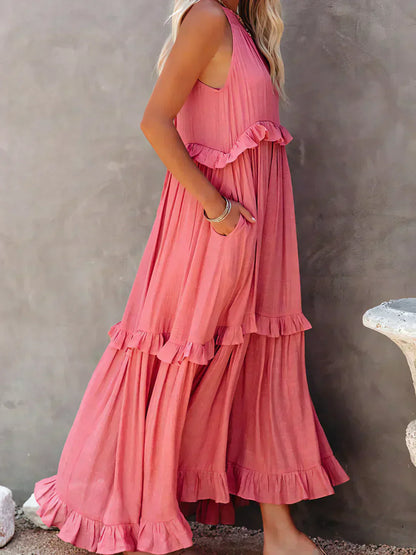 Sarah | Vestido longo com babados e alças finas